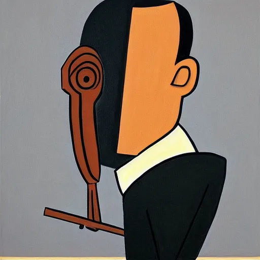 Prompt: a painting of a man with a bird on his shoulder, by john brack, surrealism, dark, low contrast featured on pixiv, precisionism, surrealist, art on instagram, detailed painting