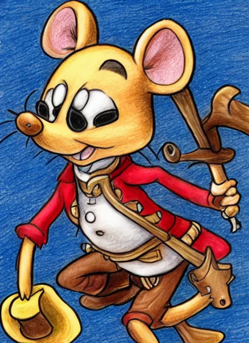 Prompt: detailed colored pencil drawing of a cute anthropomorphic mouse as a pirate