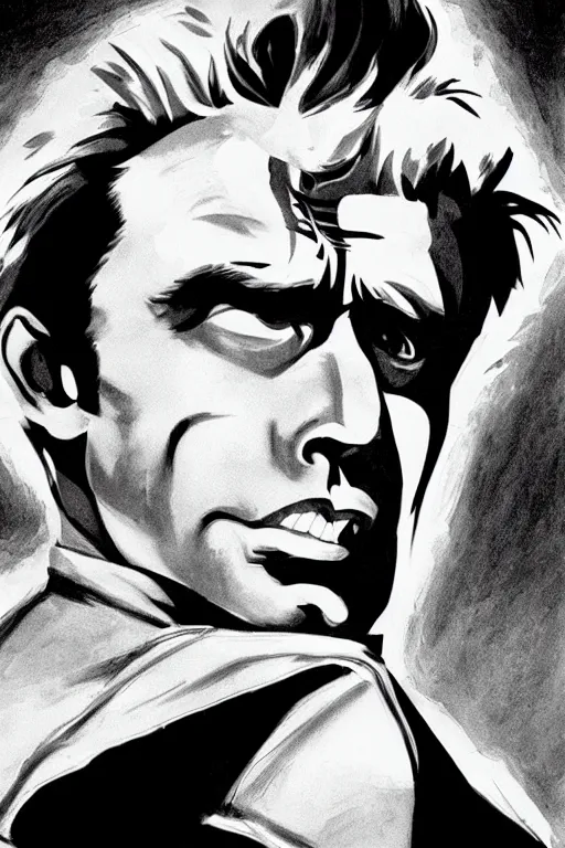 Prompt: james dean as the incredible hulk, handsome monster, sharp cheekbones, deep dimples, strong jaw, dynamic lighting, ultra detailed, fantasy illustration, comic concept art
