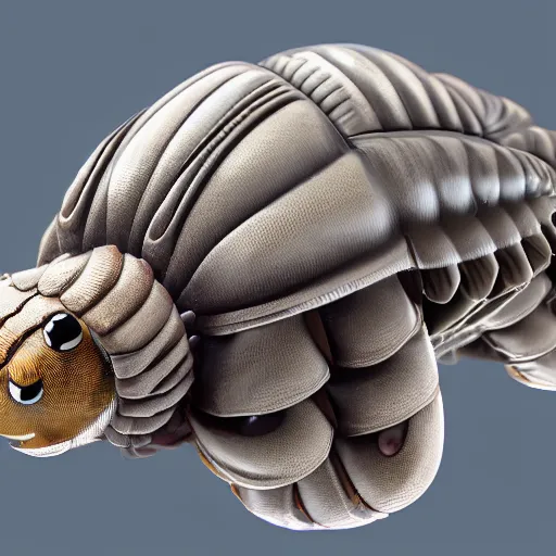 Image similar to cute giant isopod going to school, octane render, cute