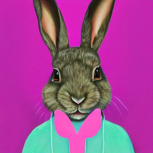 Image similar to a painting of a rabbit in the shrubs at night with a pink neon heart above it, a digital painting by Melissa Benson, behance contest winner, art on instagram, digital painting, retrowave