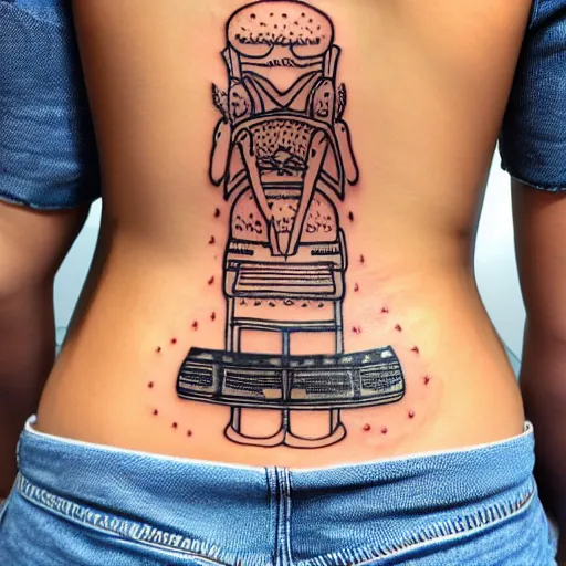 Image similar to sp - 4 0 4 audio mixer in the style of tattoo along female lower back