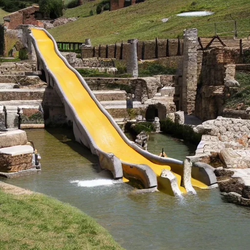 Prompt: ancient roman waterpark with water slides