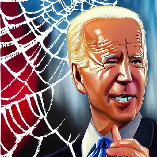 Image similar to “ painting of joe biden caught in a spider ’ s web ”