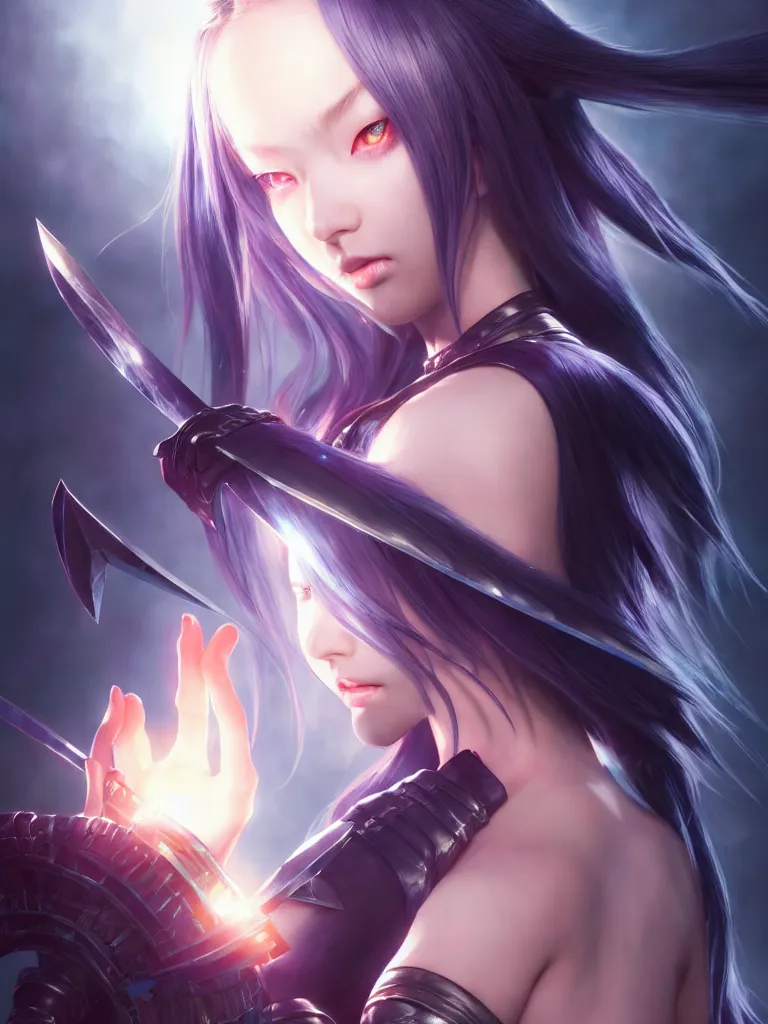 Prompt: extremely beautiful aesthetic ego sword in a shape of girl, black long hair, occlusion shadow, specular reflection, rim light, unreal engine, octane render, artgerm, artstation, art by hiroaki samura and jiro matsumoto and yusuke murata, high quality, highly detailed 8 k, fantasy illustration