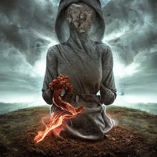 Image similar to Editorial Masterpiece extremely realistic Arcane elemental High Orders Nephilim Virtues figure infused with coalesced crystalline Magical fire by Erik Johansson, perfect light