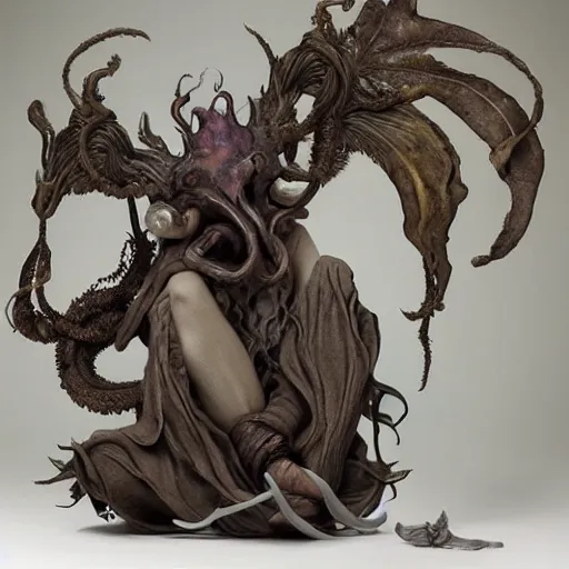 Image similar to angelarium, illithid, cthulhu, clay sculpture by ellen jewett