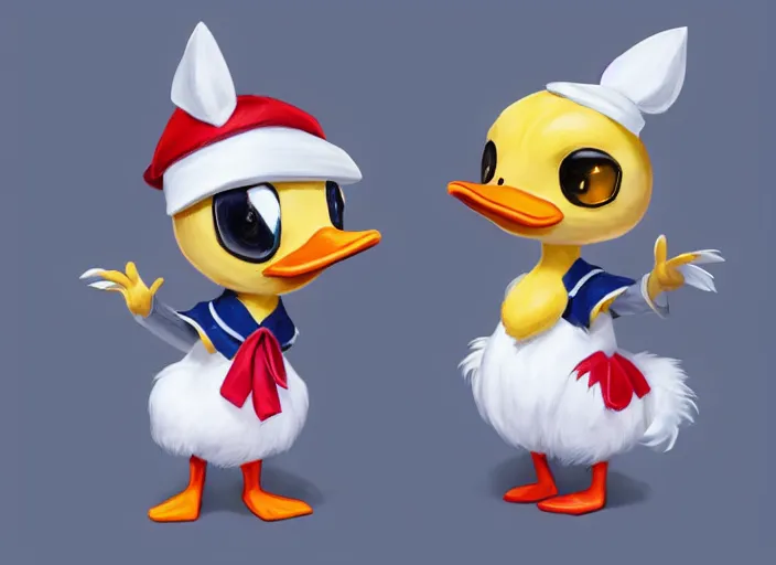 Prompt: detailed concept art of a cute iconic anthropomorphic little duck character wearing a sailor suit by wlop on bcy. net, realistic. detailed feathers, art by cheng yi. artstationhd, artgerm, disney