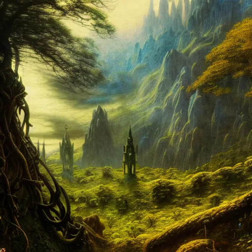 Prompt: a beautiful and highly detailed matte painting of the lost elven land of avalon, celtic, psychedelic, epic scale, insanely complex, hyperdetailed, sharp focus, hyperrealism, artstation, cgsociety, 8 k, bright colors, by caspar friedrich, albert bierstadt, james gurney, brian froud,