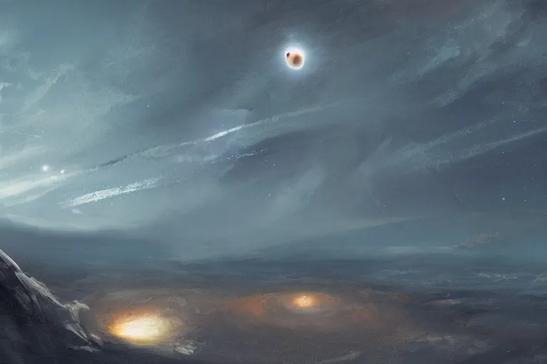 Prompt: a blackhole on the sky above a landscape, artstation n9