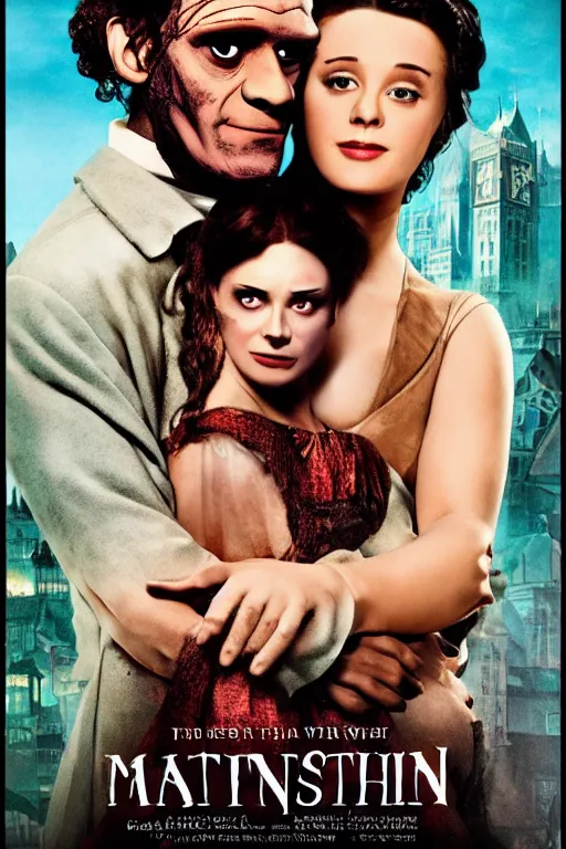 Prompt: frankenstein romantic comedy movie poster