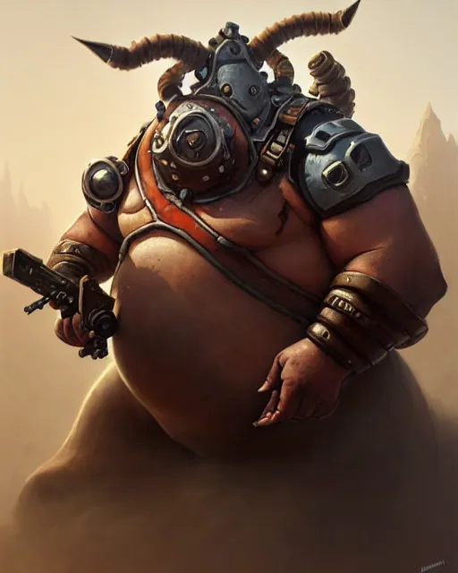 Image similar to roadhog from overwatch, character portrait, portrait, close up, concept art, intricate details, highly detailed by greg rutkowski, michael whelan and gustave dore