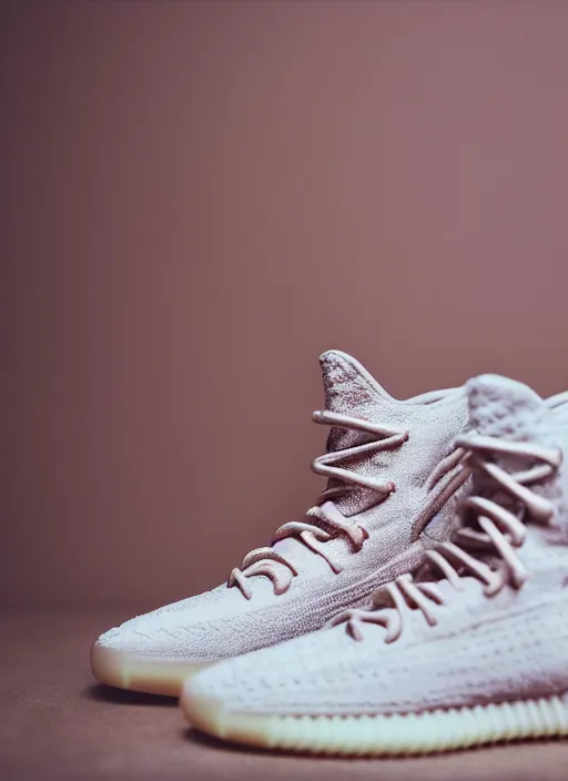 Image similar to hyperrealistic and heavy detailed product photo yeezy shoe of travis scott, in front of white back drop, whole shoe is in picture, leica sl 2 5 0 mm, vivid color, high quality, high textured, real life