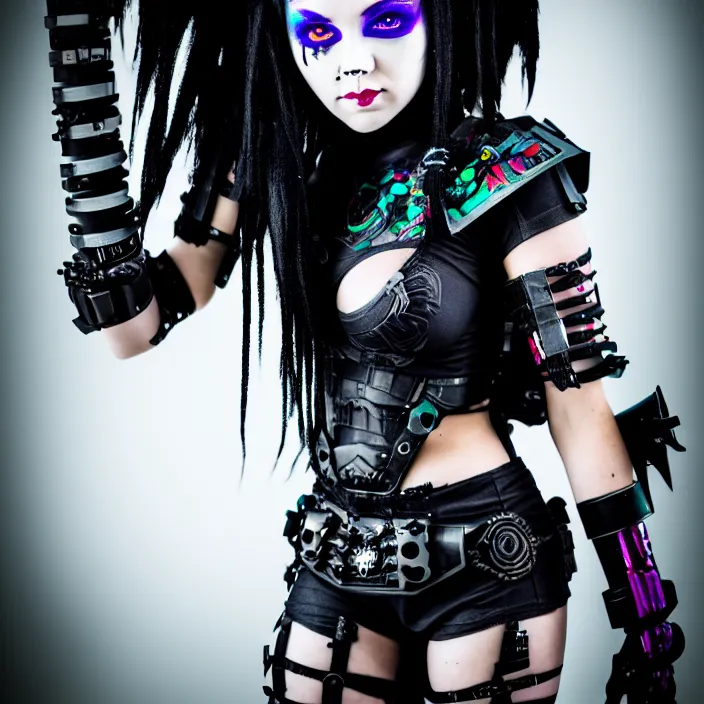 Image similar to full body photograph of a very beautiful cybergoth warrior. extremely detailed. dslr. 8 5 mm.