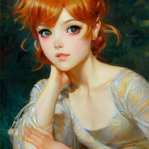Image similar to detailed portrait of a beautiful anime girl, chibi art style, painting by gaston bussiere, j. c. leyendecker