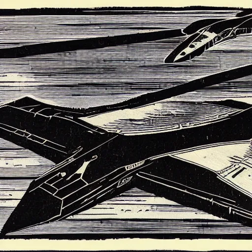 Image similar to woodcut of a b 2 stealth bomber by albrecht durer