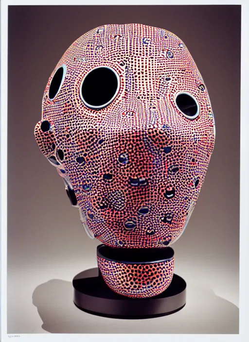 Prompt: a portrait photograph of a robot head designed by yayoi kusama, 3 5 mm, color film camera, dezeen, architecture