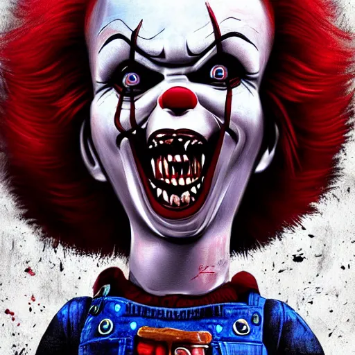 Prompt: chucky pennywise style, digital art, illustration, well detailed