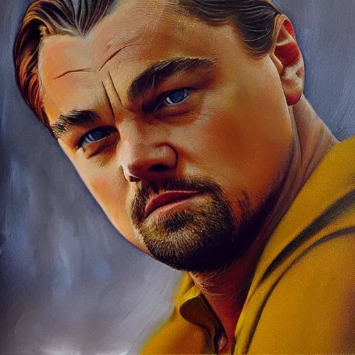 Prompt: “Leonardo DiCaprio, beautiful, golden colors, sharp focus, hyperrealistic impasto”