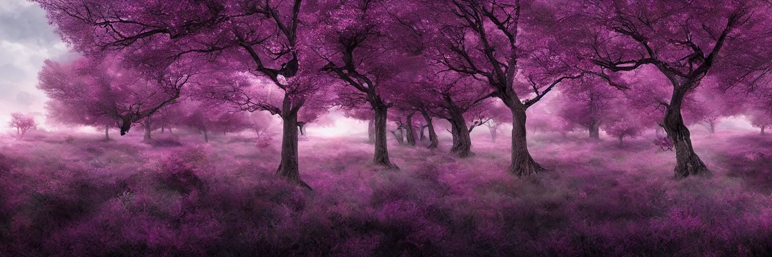 Prompt: michal karcz photo of a beautiful galaxy landscape. , purple trees, detailed, elegant, intricate, 4k,