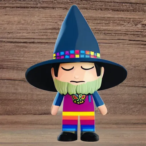 Image similar to a wizard with a rainbow wizard hat vinyl figure