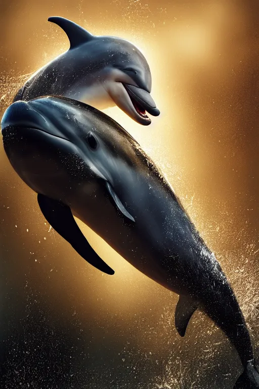 Image similar to a dolphin tiger hybrid, fuzzy, wet, dramatic lighting, cinematic, establishing shot, extremely high detail, foto realistic, cinematic lighting, post processed, concept art, high details, cinematic, 8k resolution, beautiful detailed, photorealistic, digital painting, artstation, concept art, smooth, sharp focus, artstation trending, octane render, unreal engine