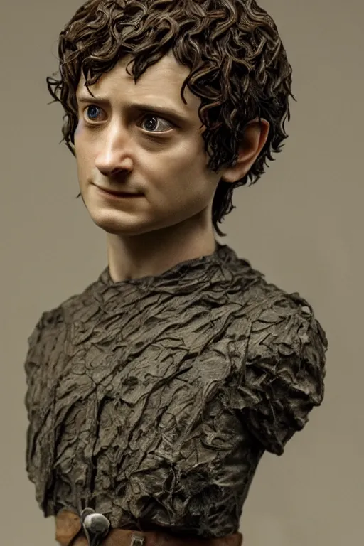 Image similar to tribute sculpture of elijah wood as frodo, oil on canvas, intricate, 8 k highly professionally detailed, hdr, cgsociety