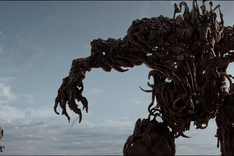 Image similar to VFX movie of cybernetic beast man lunging by Emmanuel Lubezki