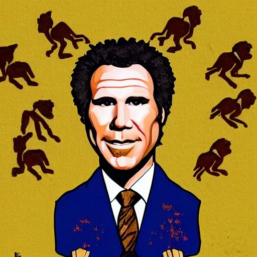 Prompt: portrait of will ferrell in the style of an ancient cave painting