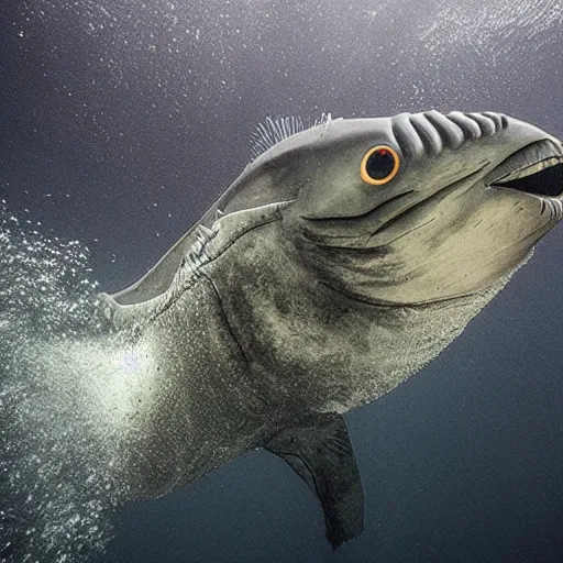 Prompt: giant scary sea creature, deep sea photography, highly detailed