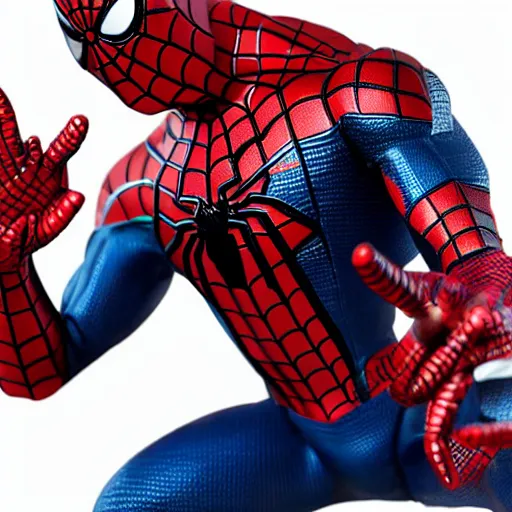 Image similar to Marvel Fighting Armor Spider Man Figure, highly detailed, studio lighting