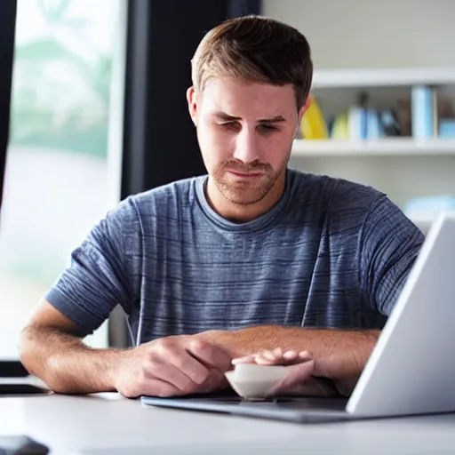 Prompt: man waiting in front of his computer for his friend to log in