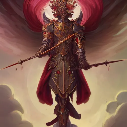 Prompt: A Highly Detailed godly knight with crimson wings of blade feathers by Peter Mohrbacher, an king of carrot flowers by Kelly Mckernan, trending on artstation, HD, 4k