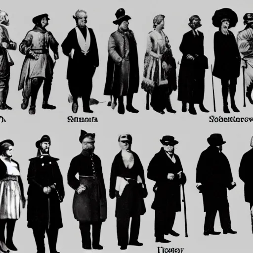 Image similar to historical figures walking in line in order of significance in history