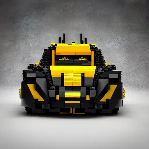 Prompt: black, yellow and red futuristic sports car built entirely using lego, 3 d render, unreal engine trending on artstation, top selection on unsplash.