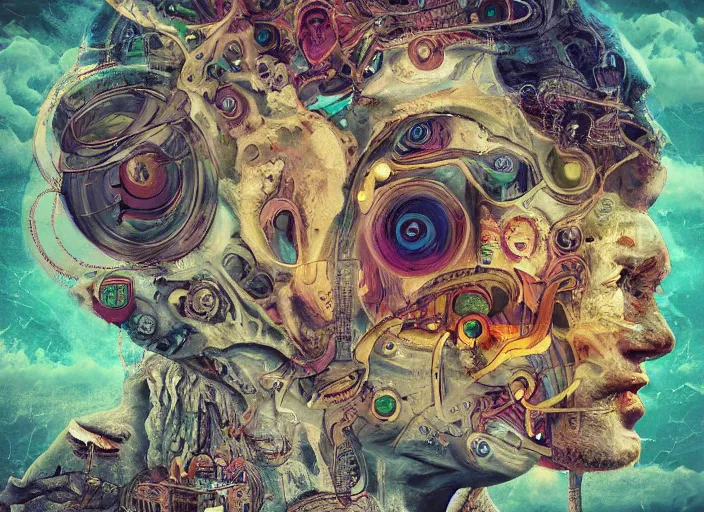 Image similar to an epic concept surreal masterpiece... inside the head of bob lazer, muted colors, digital art