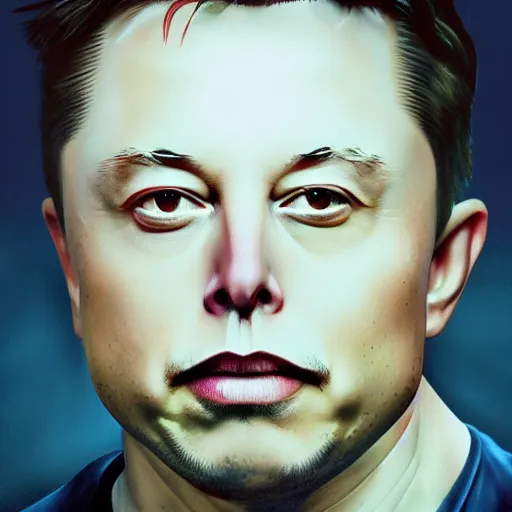 Prompt: matte portrait painting of elon musk as an alien