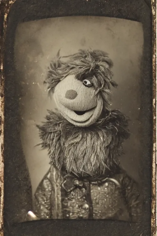 Image similar to a tintype photo of a muppet, muppet, muppet, muppet