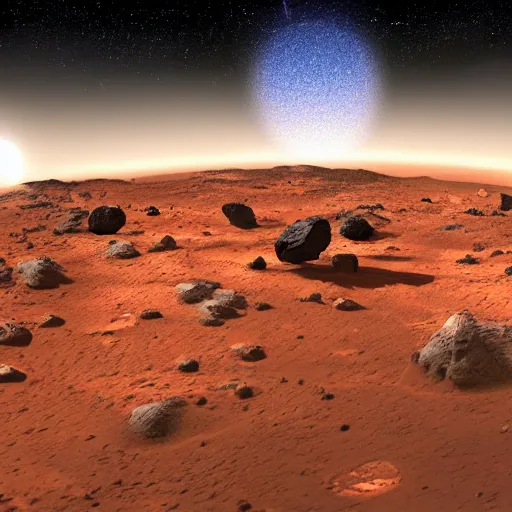 Image similar to mars being hit by a couple of asteroids photo realistic 4 k