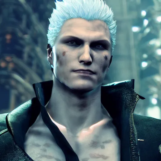 Image similar to Vergil, from dmc5, son of Sparda, beautiful, 4k, detailed face, aesthetic, realistic face, cool