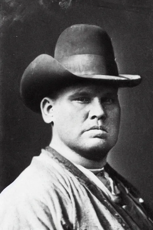 Image similar to morbidly obese jesse james, old - time western photo, very detailed, high quality, sepia tones,