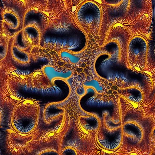 Image similar to Hyper detailed painting of a horrid fractal abomination covered in endless teeth as it devoures souls.