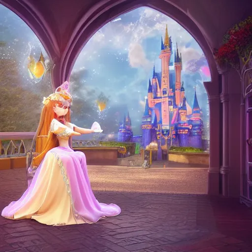 Prompt: a pleasant, beautiful, funny, smooth 3D CG render, semirealistic anime style, a noble priestess magician princess girl wearing dress and jewelry, in a glorious magic kingdom with castle and walls, relaxing calm vibes, fairytale, octane render