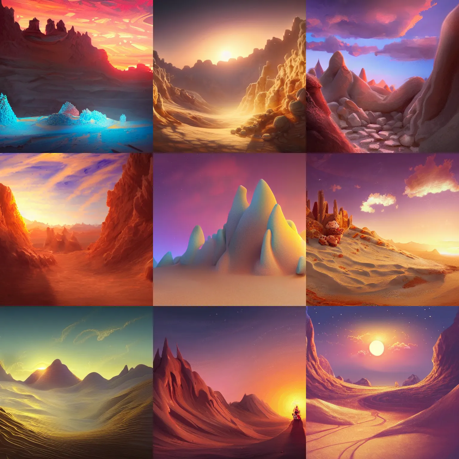 Prompt: desert made from icecream and candiesand sugar and caramel, magic luminescent sunset, sugar snow, handsome, intricate, detailed, volumetric lighting, scenery, digital painting, highly detailed, artstation, sharp focus, illustration, concept art, 8 k, no blur, hyper realistic, magic world