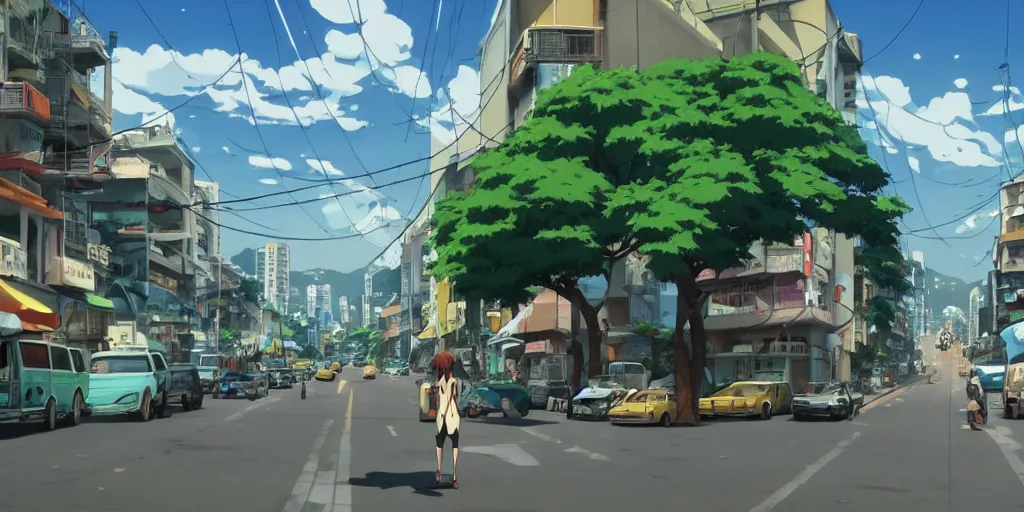 Prompt: rio de janeiro streets in an anime film, directed by makoto shinkai, cinematic, key visual, highly detailed, sharp focus