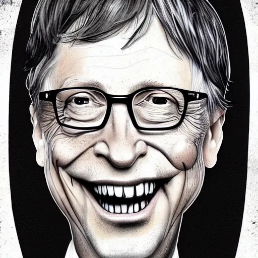 Prompt: grunge drawing of bill gates in the style of jack skellington and Jacob Shaw,creepy, surreal, trending on artstation