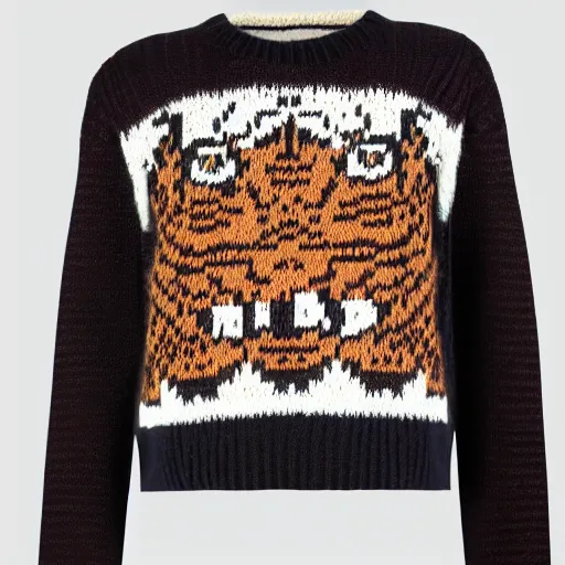 Prompt: knitted tiger jumper