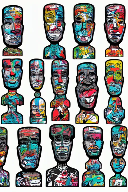 Image similar to sticker art, cronobreaker moai statue popart slap face caricature comic book illustration cartoon graffity street digital