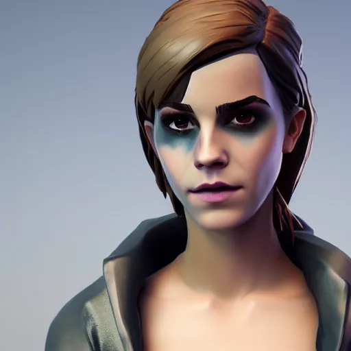 Prompt: full body textured film grain Heavy Contour makeup eye shadow smokey eyes fashion model face emma watson as a fortnite character cgsociety octane render unreal engine redshift render trending on artstation trending on artstation render blender behance cg superhero