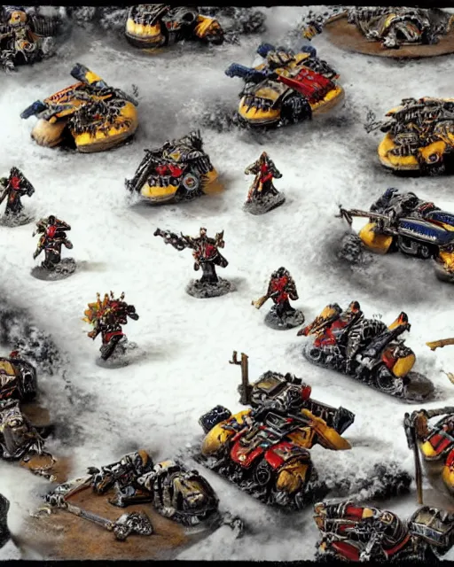 Image similar to postcard showing 'warhammer space marines frollicking in the snow' laying on coffee table, zoomed out, HD, iphone capture